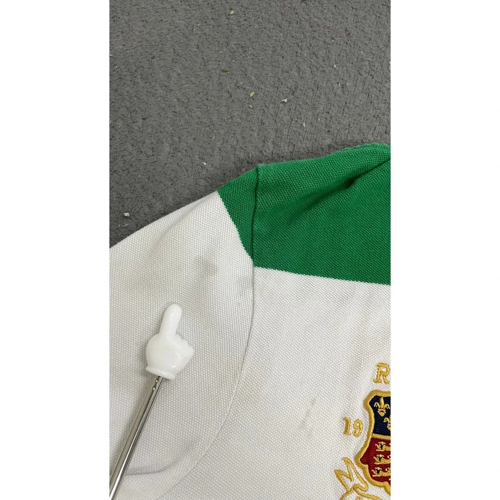 Polo Ralph Lauren Polo Shirt Mens M Green White Navy Good Colorblock Crest Pony